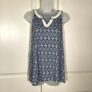 rxb Tank Top Size Large Blue Geometric Print with Lace Details Tunic Style